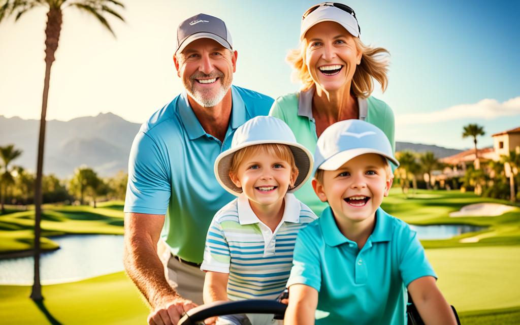 Family enjoying golf resort amenities Family enjoying golf resort amenities